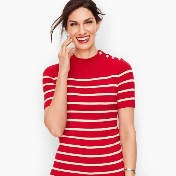 Talbots Mockneck Button‎ Shoulder Striped Sweater Size Large - Picture 1 of 6